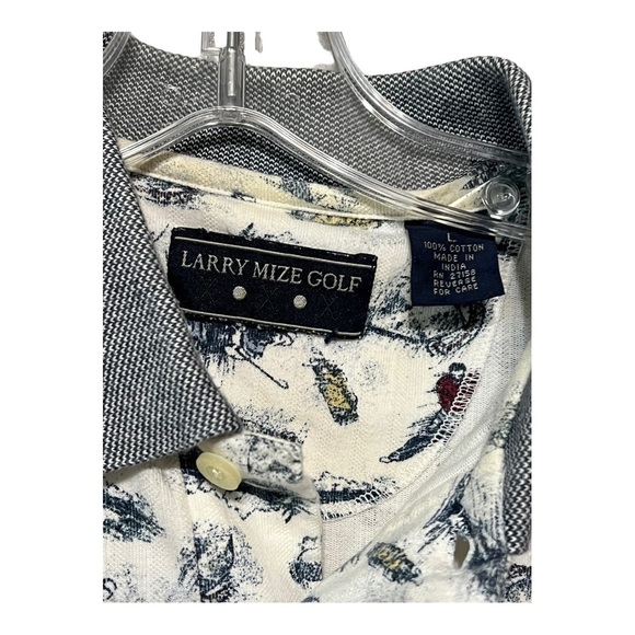 Larry Mize Short Sleeve Golf Printed Polo Shirt White Multi Color Preppy Large - Picture 4 of 4